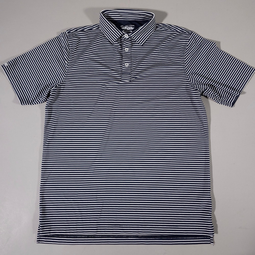 Straight Down Polo Shirt Mens Large Navy Blue Striped Performance Golf